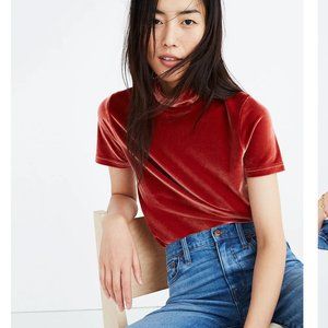 NWOT Madewell Short Sleeve Mockneck Velvet Light Blue Top Size Small